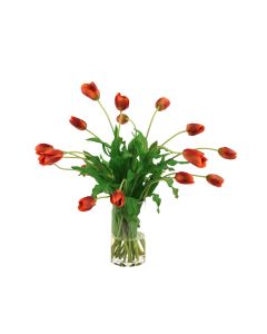Waterlook® Dark Orange Red Tulips in Cylinder Vase