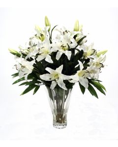 Waterlook® Cream White Casablanca Lilies in Fluted Glass Vase
