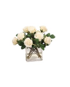 Ivory Rose Buds in Rectangular Glass Vase