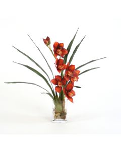 Waterlook® Rust Orchid Blades in Rect. Vase