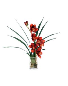 Waterlook® Rust Orchid Blades in Rect. Vase