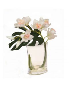 White Cymbidium Orchid in Glass Vase