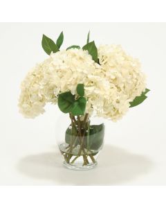 Waterlook® Hydrangeas, Leaves in Glass Vase