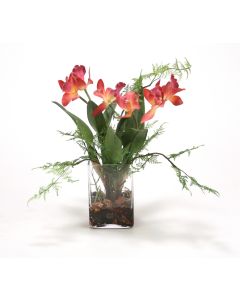 Waterlook® Cream Pink Roses and Rose Buds in Tall Glass Square