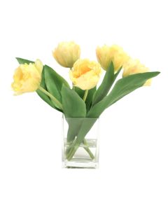 Waterlook® Yellow Parrot Tulips in Rectangular Glass Vase