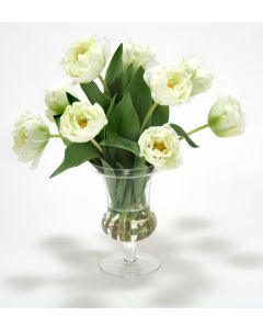 Waterlook® White-Green Parrot Tulips in Glass Urn