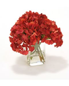 Waterlook® Dark Red Hydrangea in Square Glass Vase
