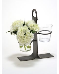 Waterlook® White Hydrangeas in Cylinder Glass Vase in Wrought Iron Stand