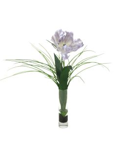 Waterlook® Soft Blue Single Parrot Tulip with Grass in Glass (Set of 2)
