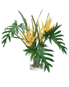 Yellow Heliconia with Philo Leaves and Tropical Blades