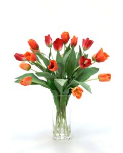 Mixed Tulips in Square Tall Vase