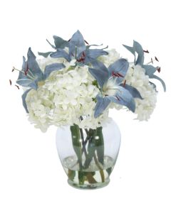 Hydrangea with Lilies in Ginger Jar