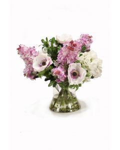 Lilac and White Floral in Glass Vase