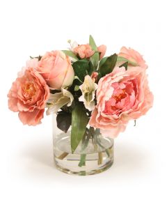 Roses and Peonies with Crown Imperial in Round Glass