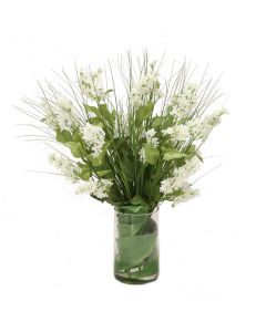 White Lilacs and Grass in Glass