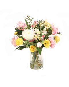 Spring Mix with Tulips, Peonies and Daisies in Glass