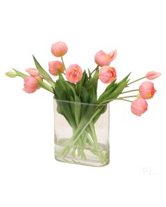 Pink Tulip Bundle in Rectangle Glass