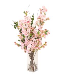 Pink Cherry Blossoms in Square Glass