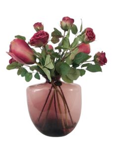 Burgundy Tulips and Roses in Glass Vase