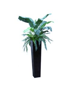 Tropical Mix of Banana Leaves and Fern in Crushed Bamboo Planter