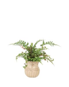 Forest Fern & Flocked Mini Grape Leaf in Stone Urn