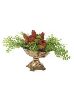 Maiden Hair Fern with Red Repens in Black and Gold Porcelain Bowl