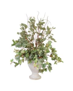 Begonia Foliage with Curly Willow in Concrete Urn