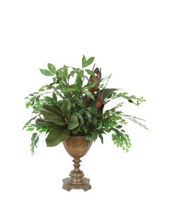 Mixed Greenery in Brass Urn