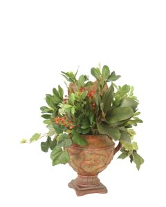 Mixed Magnolia and Ivy in Rust Urn