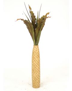 Green-Brown Tropical Leaves, Seeded Branches in Cork-Finish Floor Vase