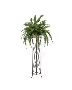 Mixed Greenery with Fern and Bird of Paradise in Bowl with Tall Plant Stand