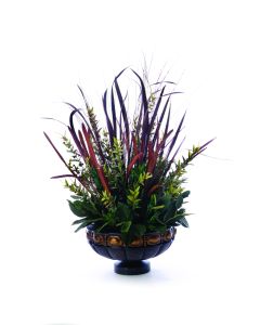 Horsetail W/ Grasses And Foliage In Low Bronze Atlantis Compote