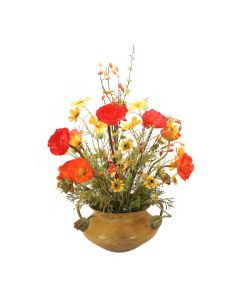 Orange Poppies with Wildflowers in a Water Planter