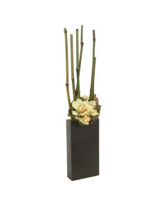 Bamboo Stems with Cymbidium Orchids in Tall Metal Planter