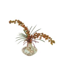 Dendrobium Orchids with Vanda Foliage in Turqoise Vase