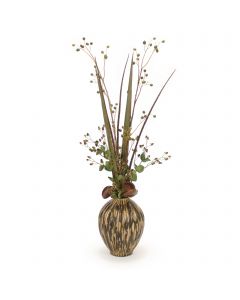 Green Rose Hip with Berry and Natural Blades and Berry in Porcelain Container