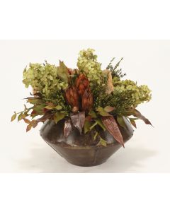 Fall-Toned Hydrangeas, Foliage, Natural Flora in Espresso Bisque Rivet Planter