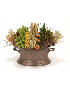 Pave Rows of Natural Grasses and Pods in Oval Vintage Copper with Handles