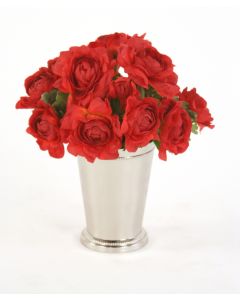 Red Ranunculus in Silver Vase