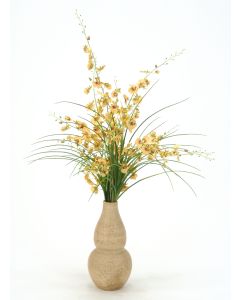 Gold Oncidium Orchids, Grass in Aged Almond Rio Vase