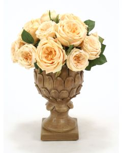 Champagne Yellow Roses in Copper Wash Pineapple Urn