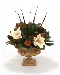 Magnolia and Feathers in Honey Walnut Urn