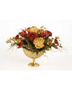 Rust Red, Antique Gold in Oval Antique Brass Compote