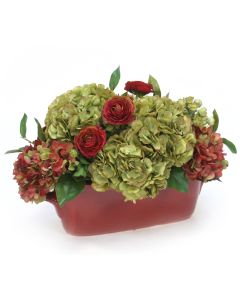 Green Hydrangea with Ranunculus in Scalloped Planter