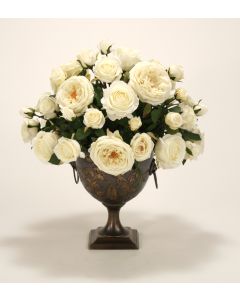 Cream White, Ivory Roses in Bronze Compote