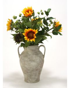 Sunflowers, Bupleurum, Bay Leaf in Jar with Handles