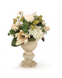 Cream White Hydrangea with Roses in Urn