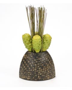 Tropical Green Honey Comb Protea and Reeds in Natural Vase