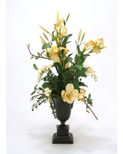 Traditional Cream and Yellow Garden Mix in Metal Urn