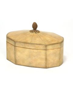 Ivory Leather Decagon Box with Lid and Pineapple Finial